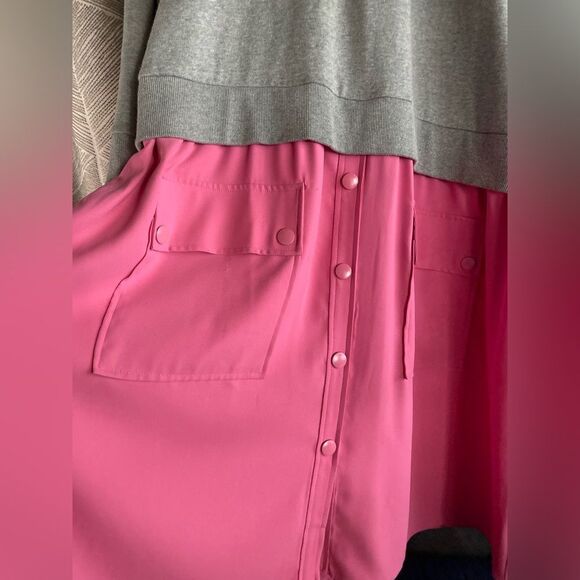 Lucky Chouette Logo Gray Pink Pullover Casual Sweatshirt Midi Dress Sz 36 S Cap - Picture 5 of 15